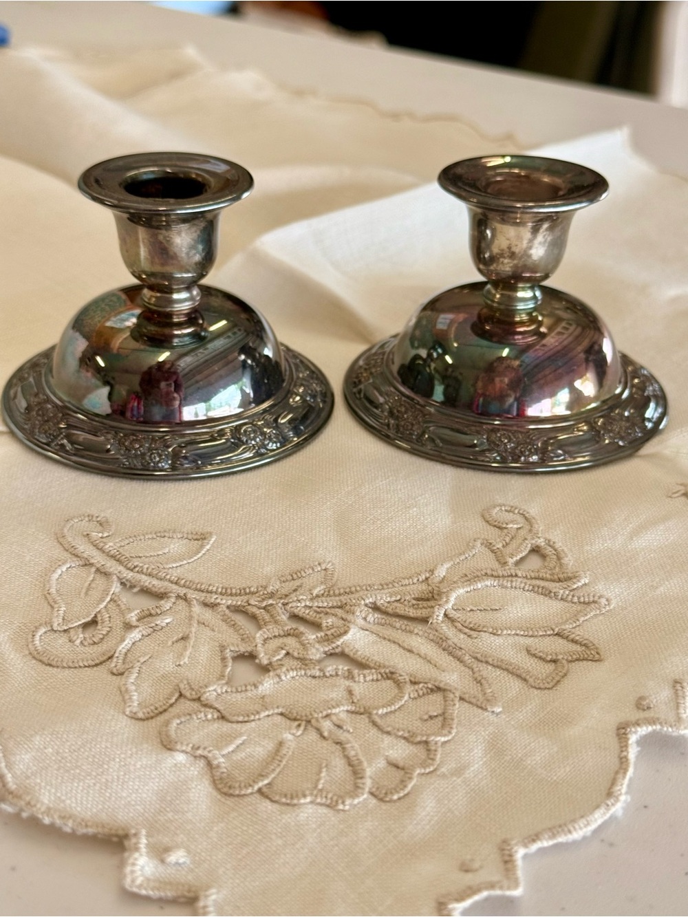 Silver-Tone Decorative Candle Holders by Oneida Silversmiths - Set of 2